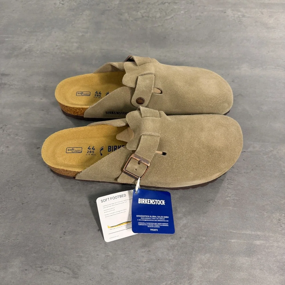 Birkenstock Boston Clog Mens 11 44 Taupe Suede Soft Footbed Mule 0560771 NEW